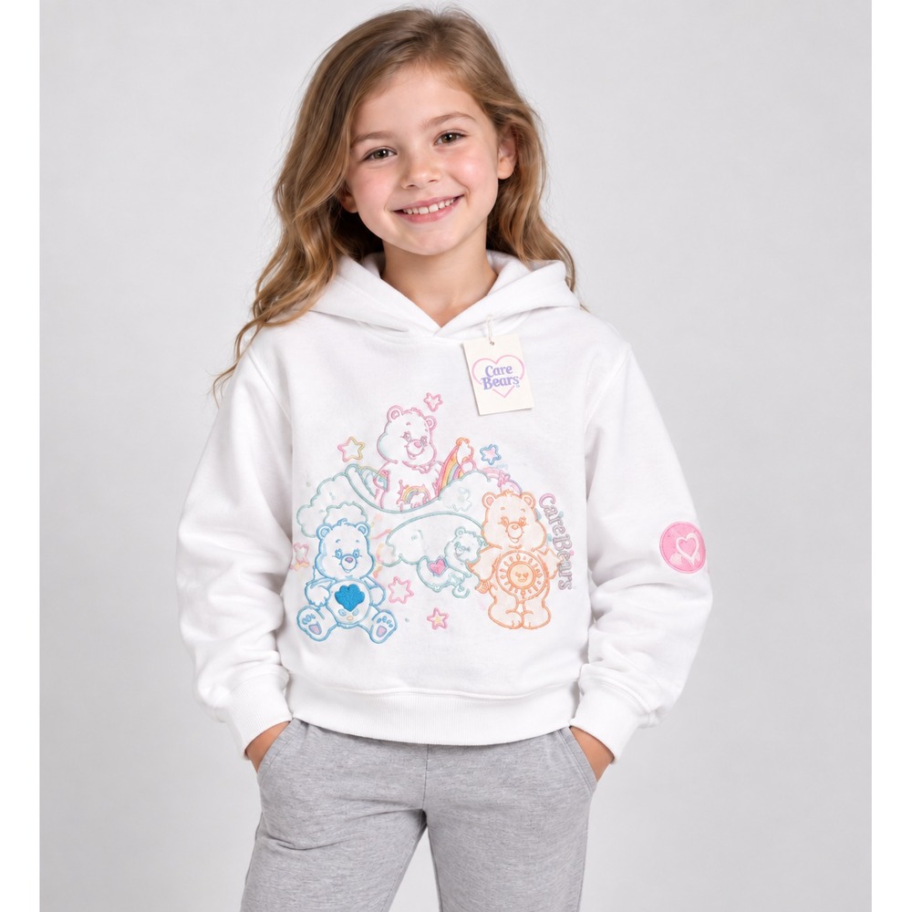 Care Bears Girls Sweatshirt Youth 7 White 1/4 Zip Embroidered NWT Retro Cute